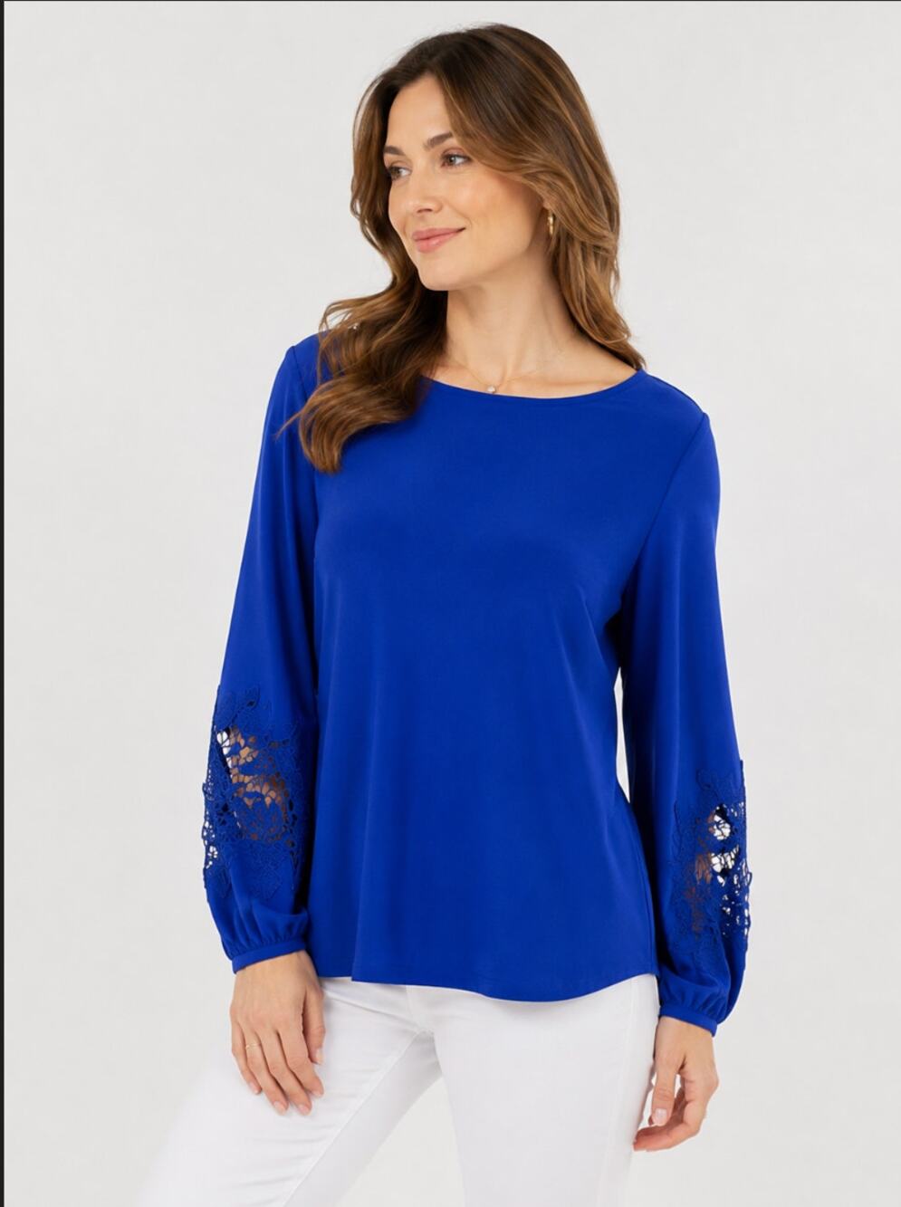 Dennis Basso Women's Cobalt Blue Long Sleeve With Cutout On Sleeve Small
